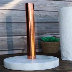 Natural Round White Marble With Copper Tone Metal Rod Modern Paper Towel Holder