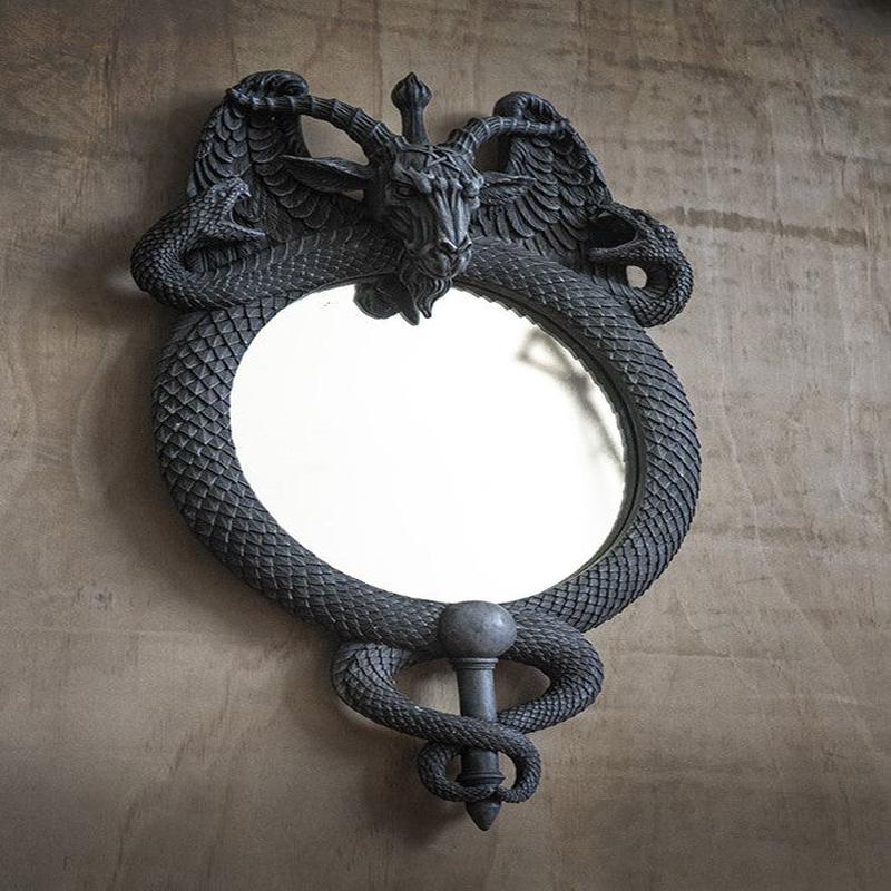 Occultic Sabbatic Goat Idol Baphomet With Caduceus Serpent Snakes Wall Mirror