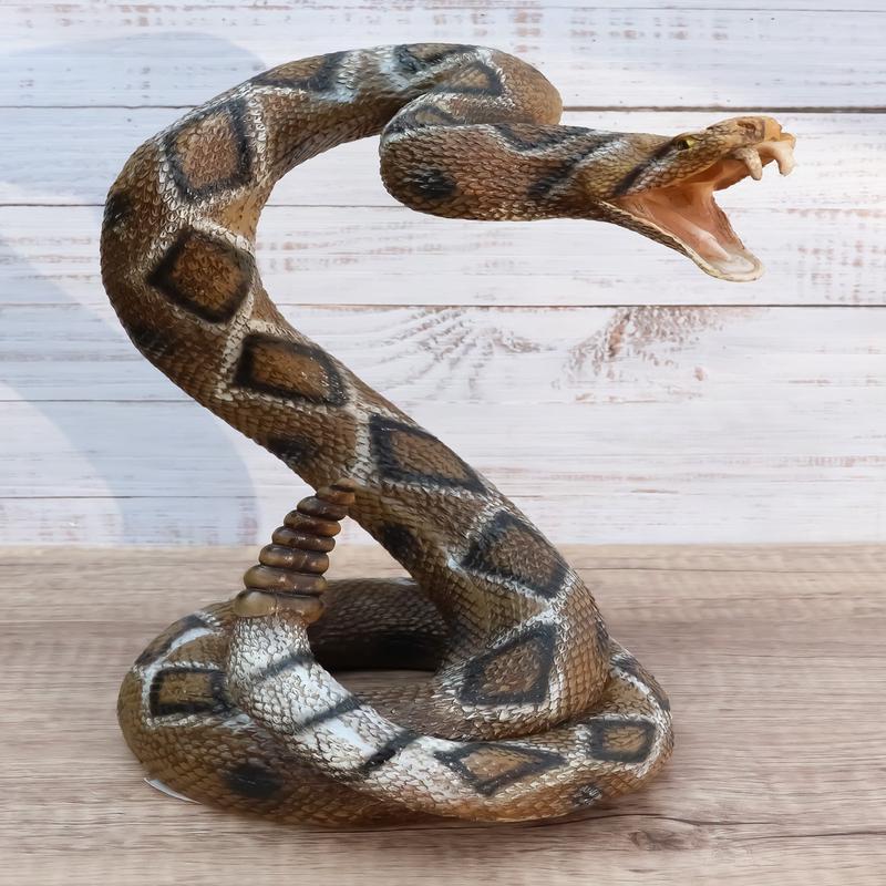 Realistic Attacking Coiled Diamondback Rattlesnake With Fangs Bared Figurine
