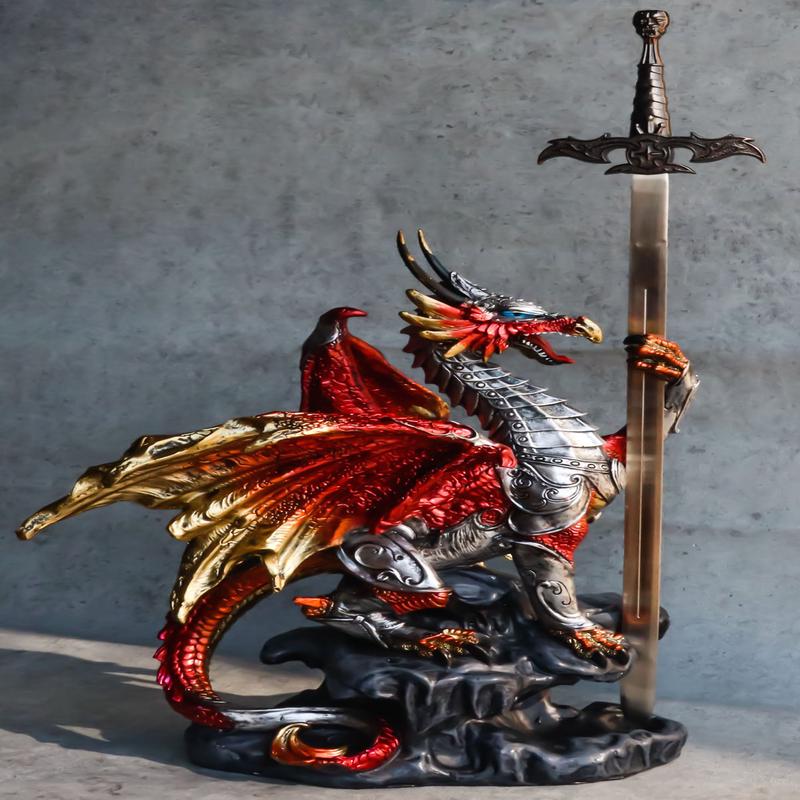 Red King's Knight Armored Dragon With Gothic Skull Sword Letter Opener Figurine