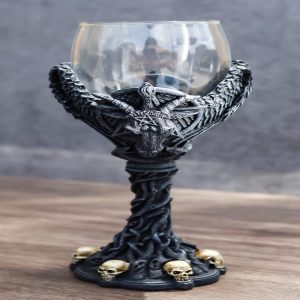 Sabbatic Goat Baphomet Pentagram Raven Wings Dendritic Vines Wine Goblet Cup