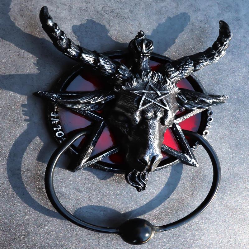 Sabbatic Goat Of Mendes Baphomet With Blood Pentagram Head Door Knocker