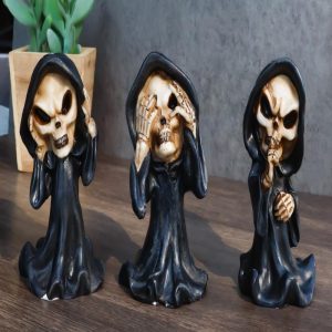 Set Of 3 See No Evil Speak No Evil Hear No Evil Grim Reaper Chibi Mini Figurines