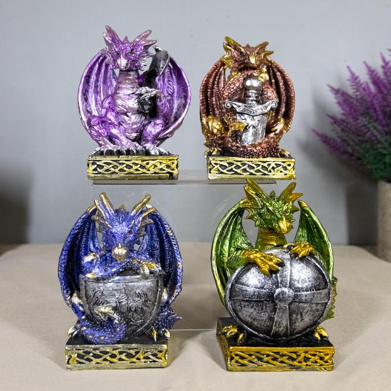 Set of 4 Fantasy Metallic Colorful Miniature Alchemy Battle Dragons Figurines