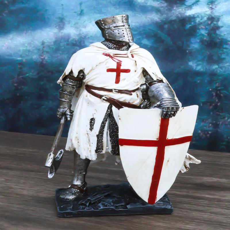 Templar White Cloak Caped Medieval Crusader Axeman Knight At Day's End Figurine