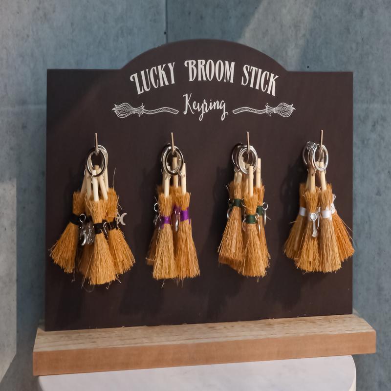 Triple Moon Pentagram Broomsticks Keyrings Key Chains Set Of 24 With MDF Display