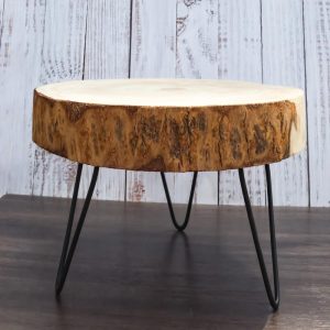 Unfinished Natural Wood Bark Round Slice with Metal Legs Pedestal Stand 9"D