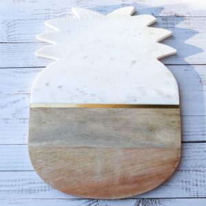 White Marble And Mango Wood Pineapple Cheese Board Cutting Tray With Gold Inlay