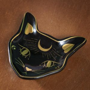 Wicca Astrology Witchcraft Mystic Mog Black Feline Cat Trinket Jewelry Dish