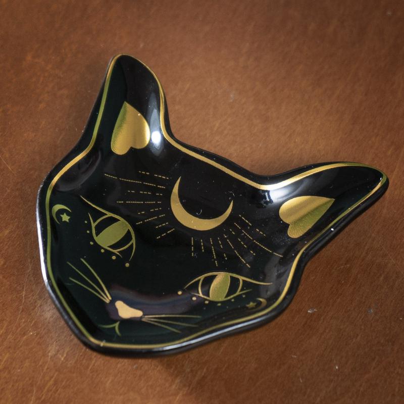 Wicca Astrology Witchcraft Mystic Mog Black Feline Cat Trinket Jewelry Dish