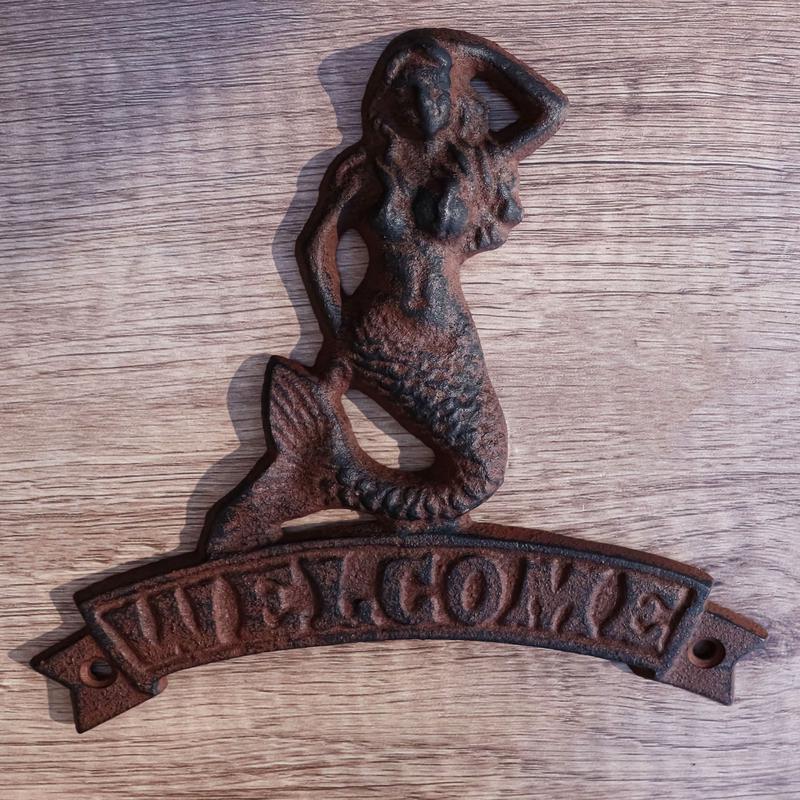 Cast Iron Nautical Ocean Mermaid Welcome Sign Abstract Wall Door Plaque Decor
