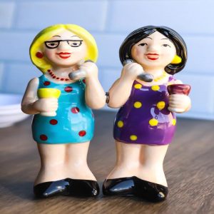 Ceramic Gossiping Phoney Friends Wine And Whine Party Salt Pepper Shakers Set