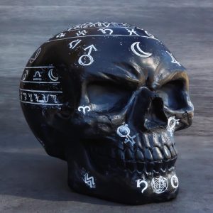 Gothic Wicca Black Mystic Arts Planetarium Zodiac Celestial Ancient Symbols Skull Figurine