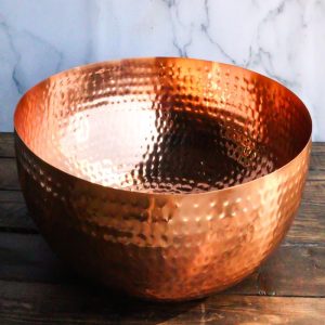 Large 13.75"D Round Hammered Iron Metal Serving Or Mixing Bowl Copper Finish