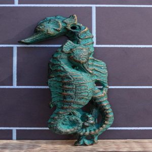 Nautical Coastal Marine Cast Iron Verdigris Seahorse Door Knocker Sea Horses