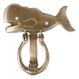 Nautical Marine Brass Metal Golden Sperm Whale Fish Door Knocker Sculpture