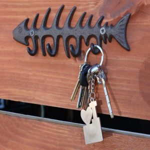 Pack of 2 Vintage Marine Decorative Cast Iron Fish Bone Quadruple Wall Hooks