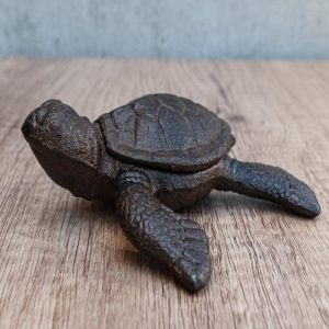 Rustic Vintage Cast Iron Giant Sea Turtle Decorative Key Box Small Figurine