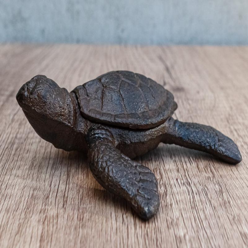 Rustic Vintage Cast Iron Giant Sea Turtle Decorative Key Box Small Figurine