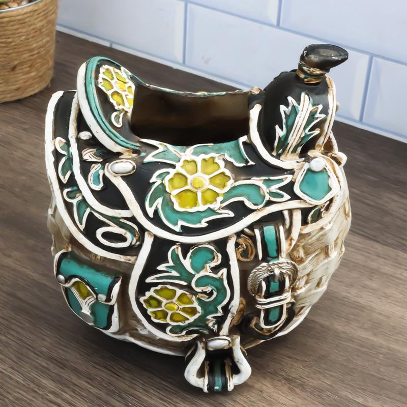 Rustic Western Country Cowboy Cowgirl Horse Saddle Flower Vase Or Pen Holder