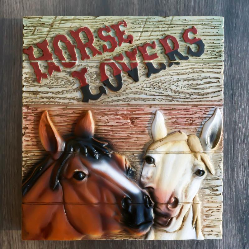 Rustic Western Horse Couple Lovers Faux Wood Wall Decor Frameless Picture Plaque