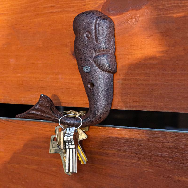 Set of 2 Cast Iron Nautical Sperm Whale Tail Wall Hooks In Rust Bronze Finish