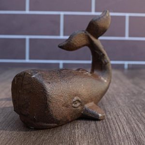 Set Of 2 Rustic Cast Iron Sperm Whale Cachalot Decorative Paperweight Figurines