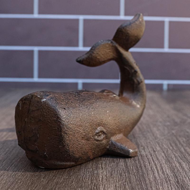 Set Of 2 Rustic Cast Iron Sperm Whale Cachalot Decorative Paperweight Figurines