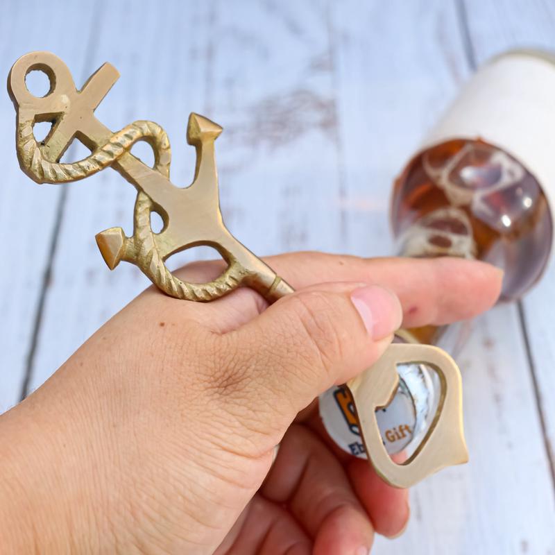 Set Of 2 Vintage Brass Metal Nautical Roped Ship Anchor Beer Bottle Hand Opener