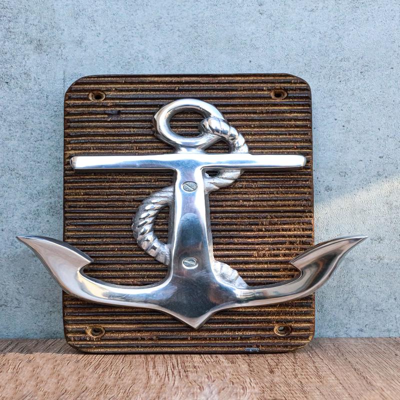 Aluminum Sailor Marine Sea Ship Anchor On Board 2 Pegs Double Wall Hook Plaque