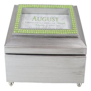 August Peridot Strength Integrity Birthstones Silver Tone Musical Trinket Box