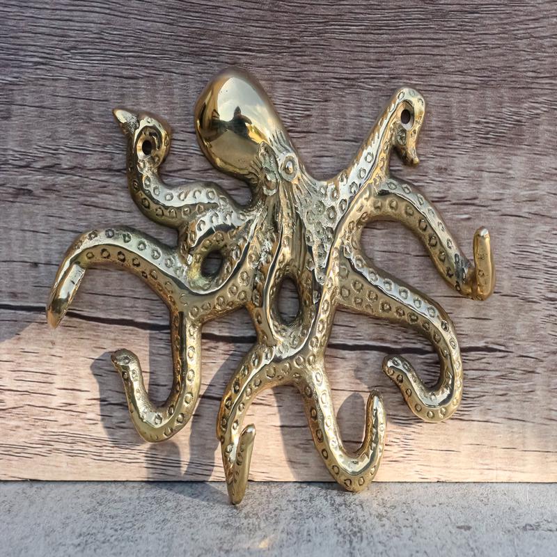 Brass Metal Nautical Marine Deep Sea Octopus Decorative Wall Plaque Figurine