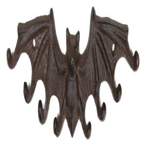 Cast Iron Rustic Dracula's Perch Winged Bat 8 Pegs Quadruple Wall Hook Decor