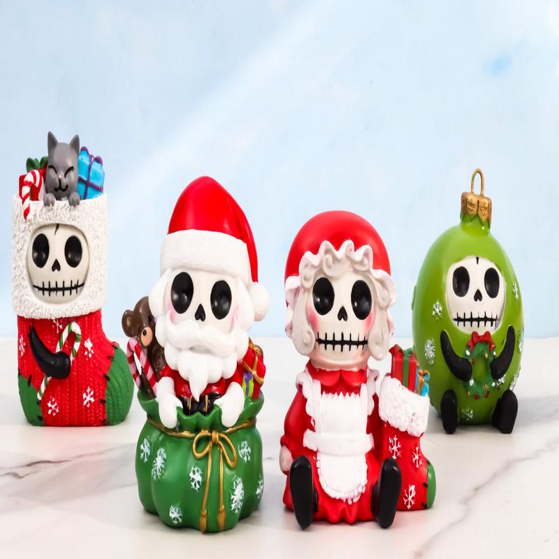 Christmas Furry Bones Mr Mrs Santa Claus Tree Ornament And Stocking Figurines
