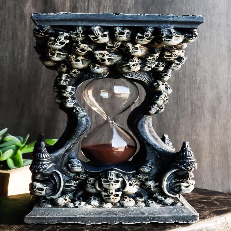 Gothic Graveyard Morphing Cranium Skulls Invertible Pillar Sand Timer Figurine