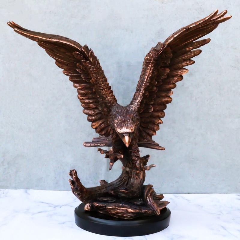 Large 24"H Bald Eagle With Open Wings By Tree Top Bronze Electroplated Statue