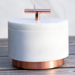 Marble And Copper Hardware Round Canister Container Storage Jars W/ Lid