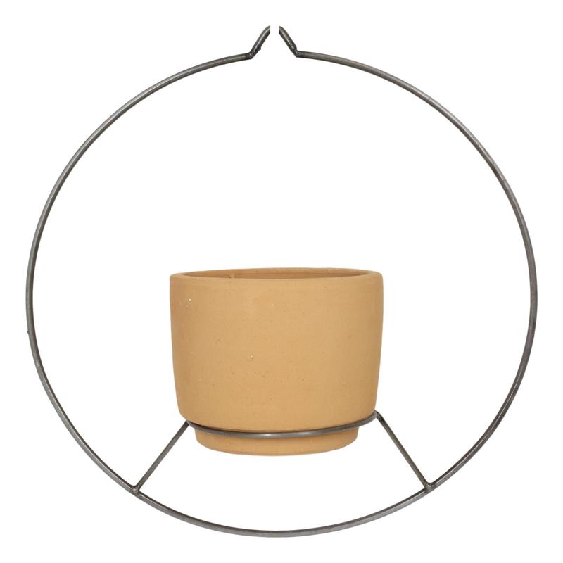 Modern Brown Clay Pot Wall Planter Pot Sconce With Round Wire Stand Holder