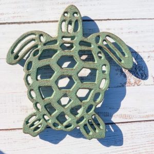 Nautical Marine Verdigris Giant Sea Turtle Rustic Cast Iron Wall Or Table Trivet