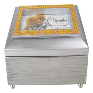 November Topaz Birthstones Compassion Friendship Silver Tone Musical Trinket Box