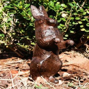 Rustic Cast Iron Cottage Standing Bunny Brer Rabbit Hare Metal Figurine 7.5" H