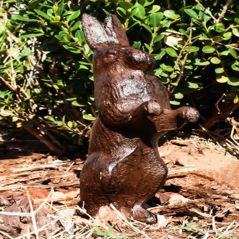 Rustic Cast Iron Cottage Standing Bunny Brer Rabbit Hare Metal Figurine 7.5" H