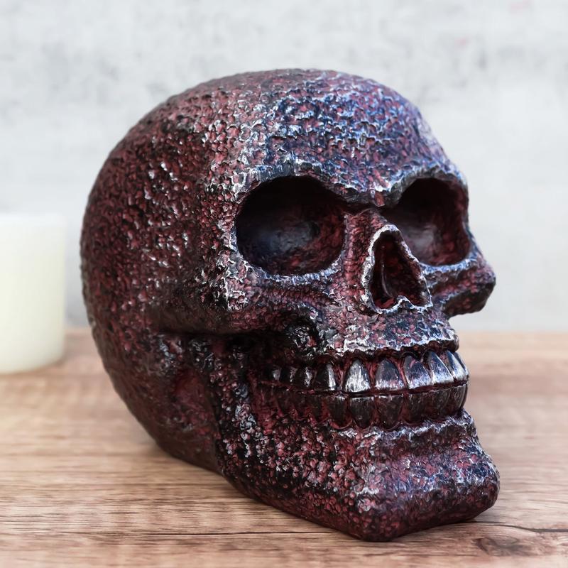 Rustic Corroded Dark Bronze Metallic Finish Skull Resin Figurine Macabre Gothic