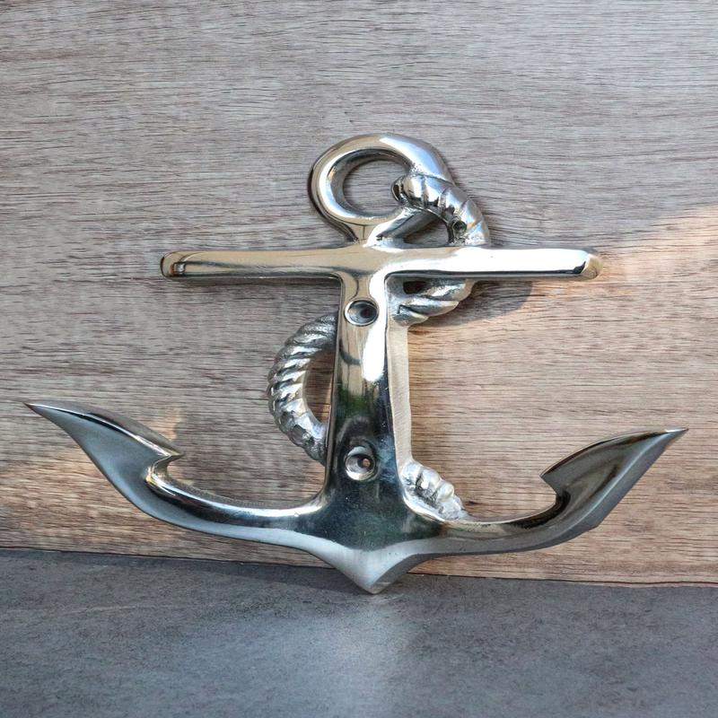 Sleek Aluminum Nautical Coastal Sea Sailor Ship Anchor 2-Peg Double Wall Hooks