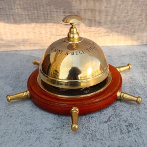 Vintage Brass Nautical Rudder Helm Wheel Paperweight Desk Counter Call Bell 6"D
