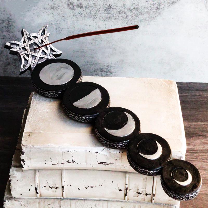 Wicca Mystic Triple Moon Phases Sacred Goddesses Incense Stick Holder Burner
