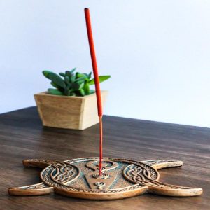 Wiccan Sacred Spiral Goddess Triple Moon With Celtic Knotwork Incense Holder
