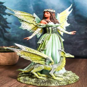 Amy Brown Fantasy Ebony Fairy Jewel Of The Forest With Pet Camo Dragon Figurine