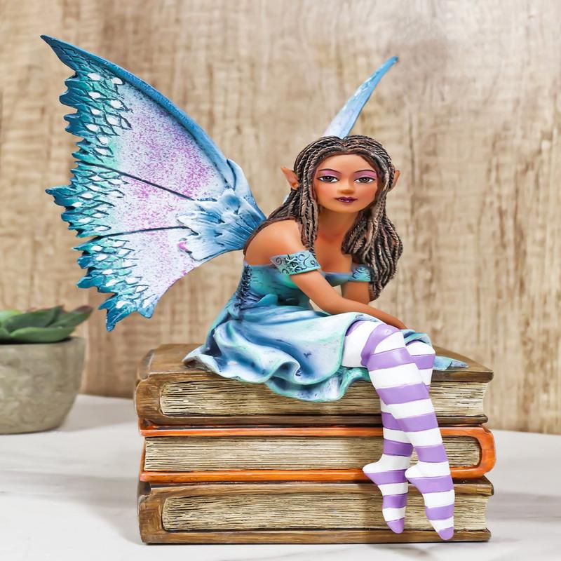 Amy Brown Fantasy Magic Turquoise Ebony Fairy On Books Of Wisdom Figurine