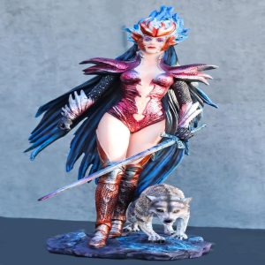 Blue Fire Of Ring Wolf Witch Heroine Warrior Champion With Long Sword Statue